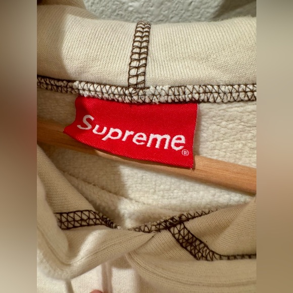 Supreme Hoodie Size M Panel Script Sweatshirt Men’s Natural SS21 Vintage 94 Logo - Picture 3 of 4